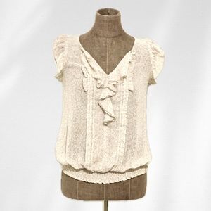 🩶 Express Floral Print Flutter Sleeve Sheer Blouse XS